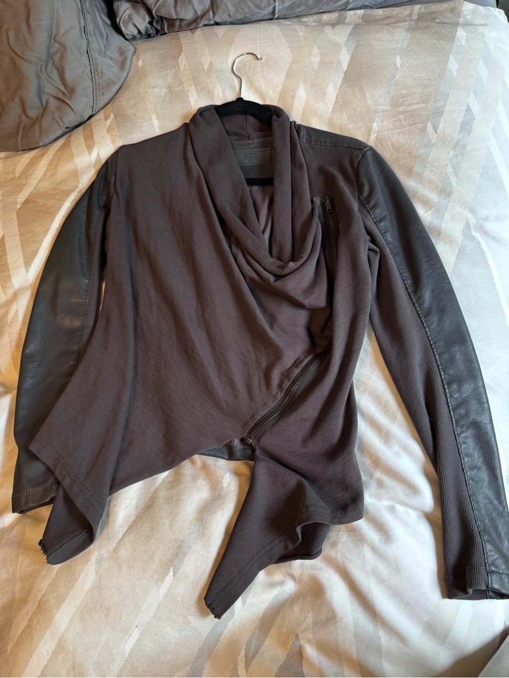Blank NYC Brown Leather-Trim Jacket